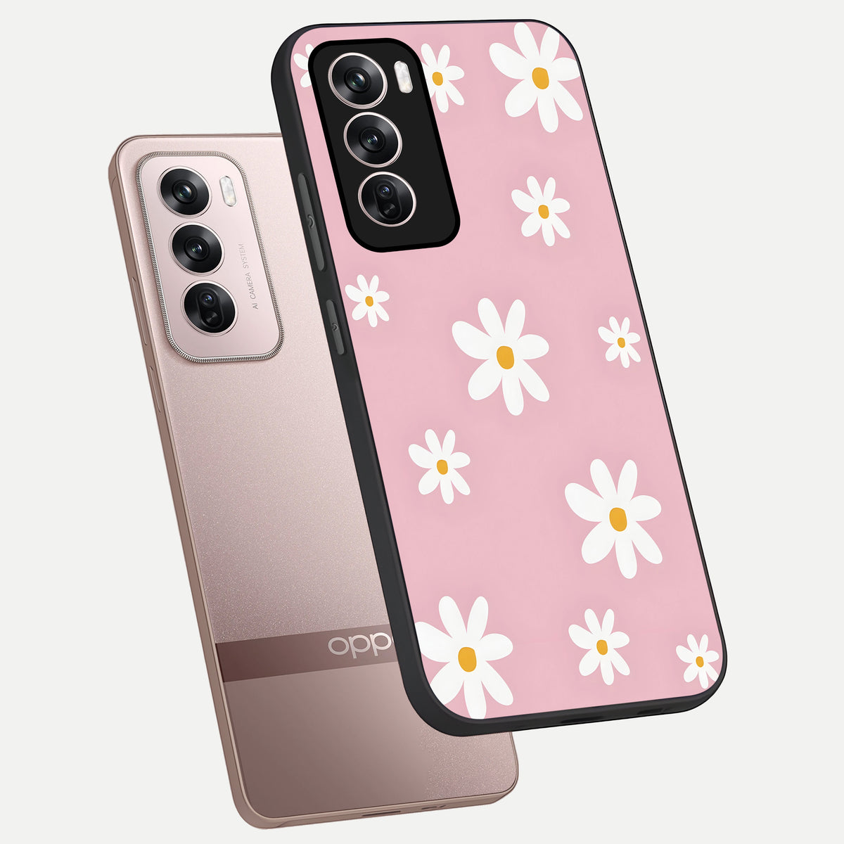  Soft Daisy Bliss phone case For Oppo Reno 12 Pro showing premium glass back cover with detailed artwork