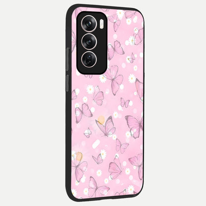  Blush Butterfly Garden back cover For Oppo Reno 12 Pro slim fit glass case with vibrant aesthetic design