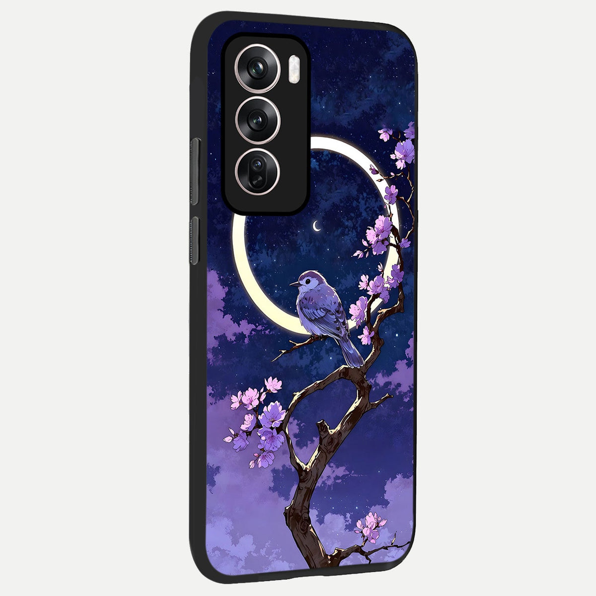  Celestial Bird Blossom back cover For Oppo Reno 12 Pro slim fit glass case with vibrant aesthetic design