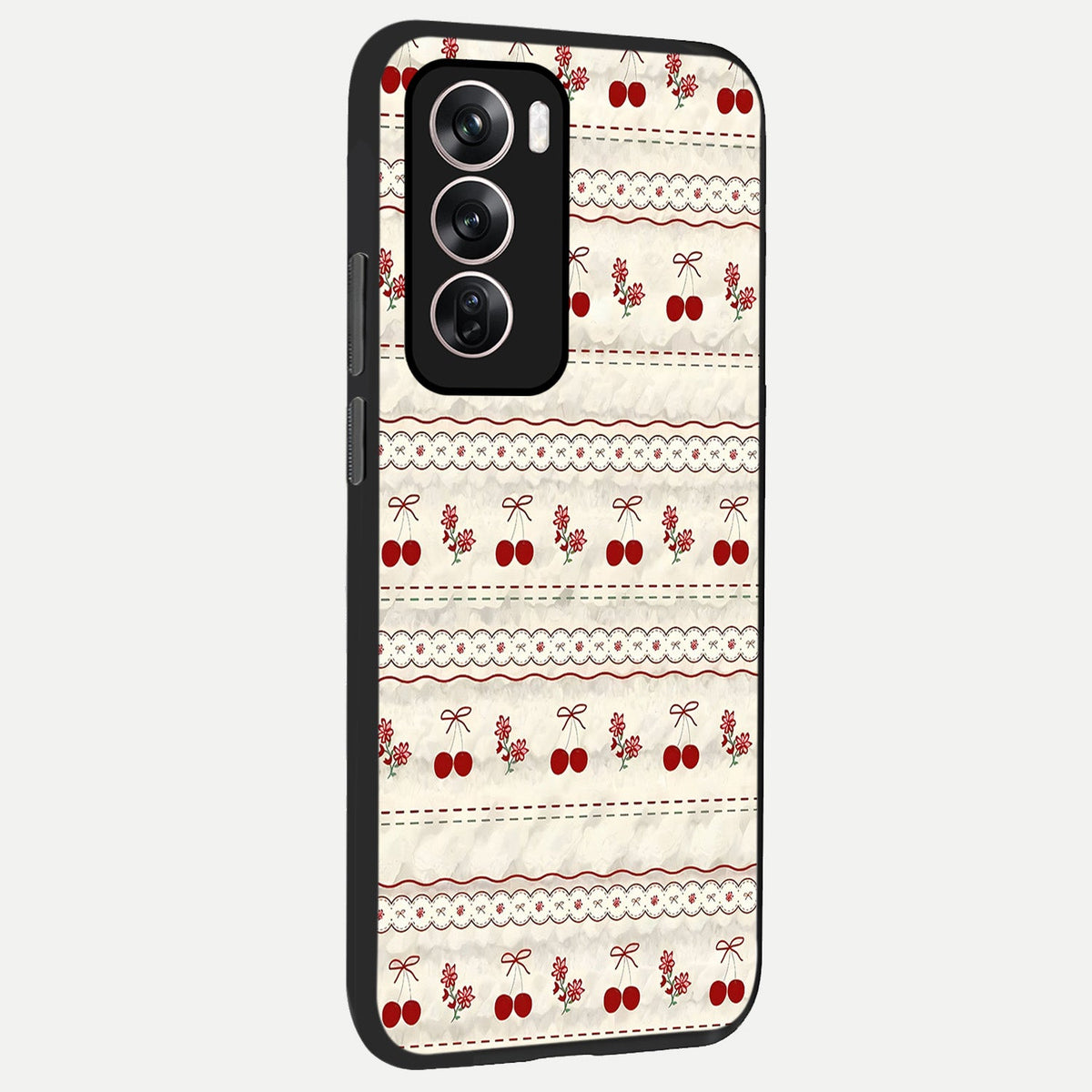  Cherry Bloom Charm back cover For Oppo Reno 12 Pro slim fit glass case with vibrant aesthetic design