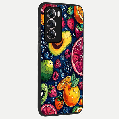  Cute Fruits Art back cover For Oppo Reno 12 Pro slim fit glass case with vibrant aesthetic design