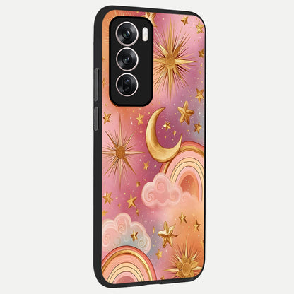  Golden Celestial Dreams back cover For Oppo Reno 12 Pro slim fit glass case with vibrant aesthetic design