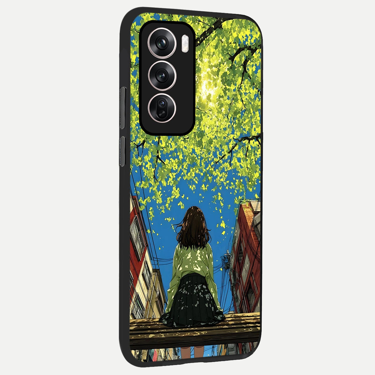  Golden Leaves Glow back cover For Oppo Reno 12 Pro slim fit glass case with vibrant aesthetic design