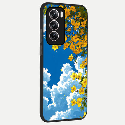  Golden Petal Sky back cover For Oppo Reno 12 Pro slim fit glass case with vibrant aesthetic design