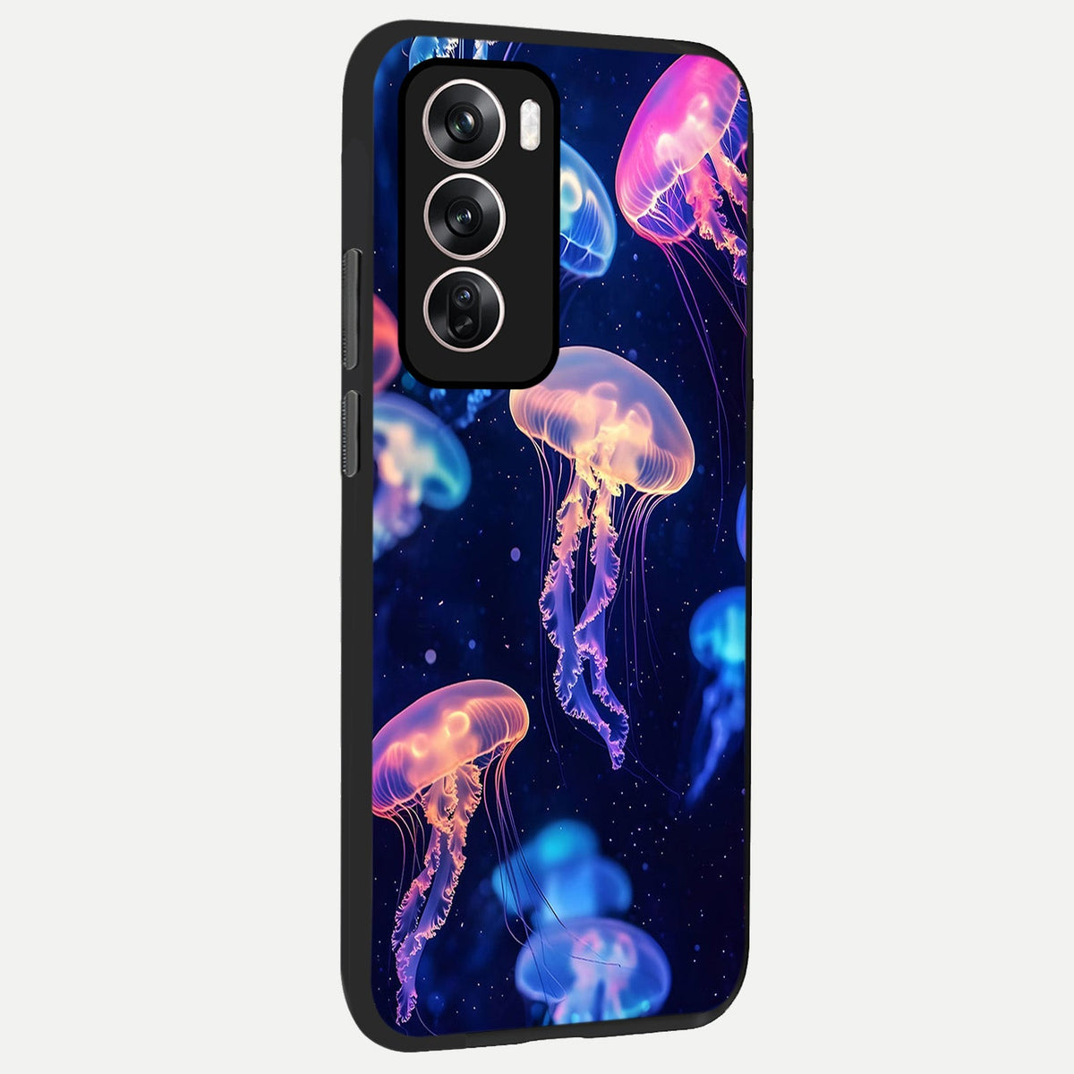  Jellyfish Pattern back cover For Oppo Reno 12 Pro slim fit glass case with vibrant aesthetic design