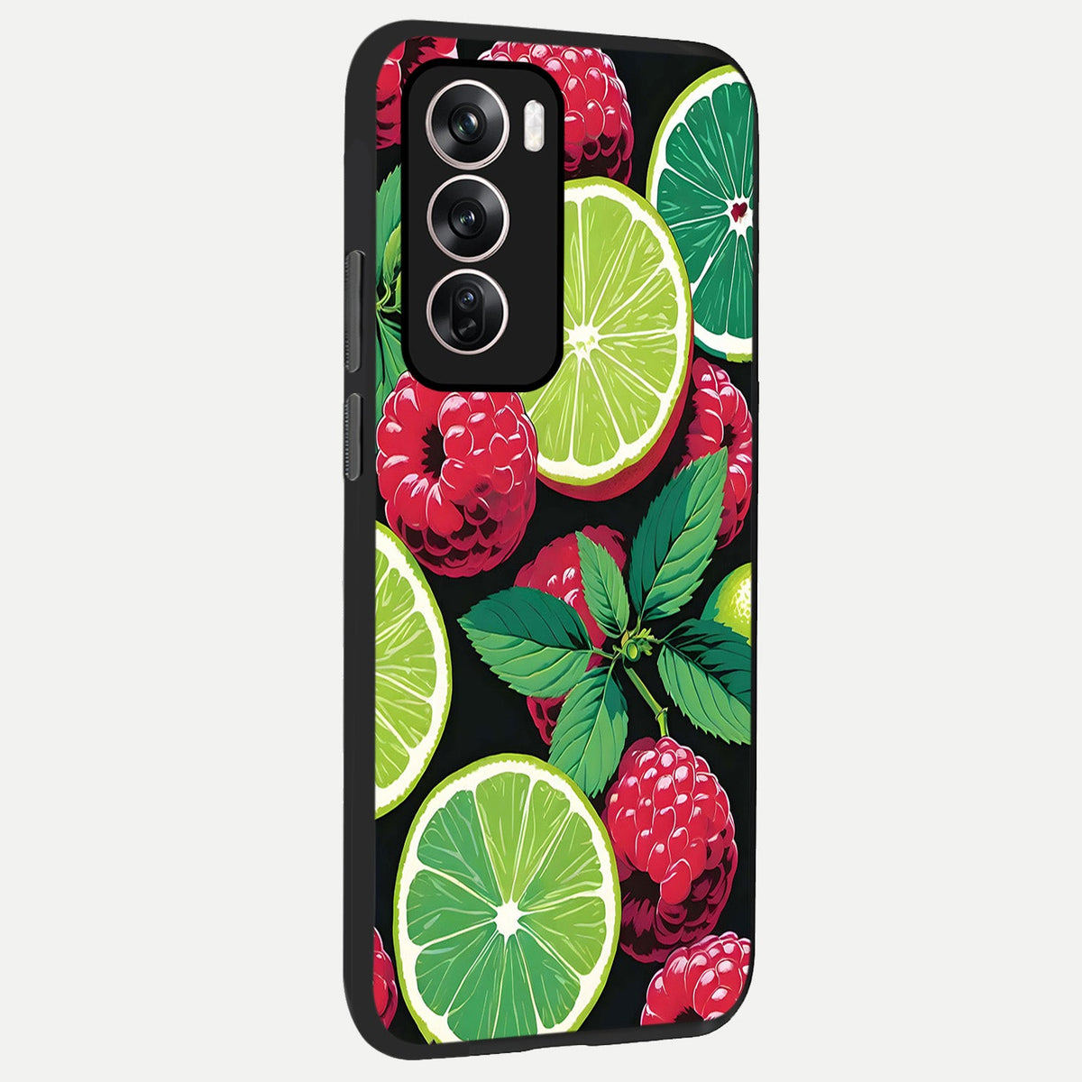  Lime and Raspberry Pattern back cover For Oppo Reno 12 Pro slim fit glass case with vibrant aesthetic design