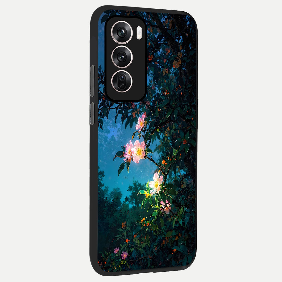  Midnight Bloom Glow back cover For Oppo Reno 12 Pro slim fit glass case with vibrant aesthetic design
