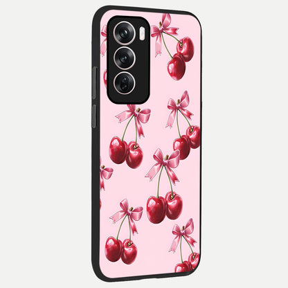  Red Cherries Pattern back cover For Oppo Reno 12 Pro slim fit glass case with vibrant aesthetic design