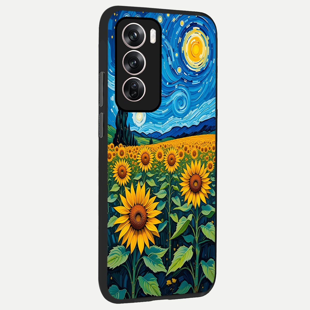  Starry Sunflower Dreams back cover For Oppo Reno 12 Pro slim fit glass case with vibrant aesthetic design
