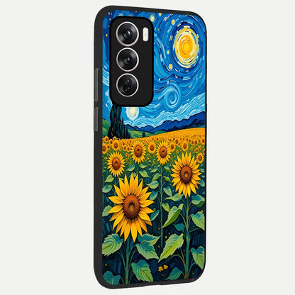 Starry Sunflower Dreams back cover For Oppo Reno 12 Pro slim fit glass case with vibrant aesthetic design