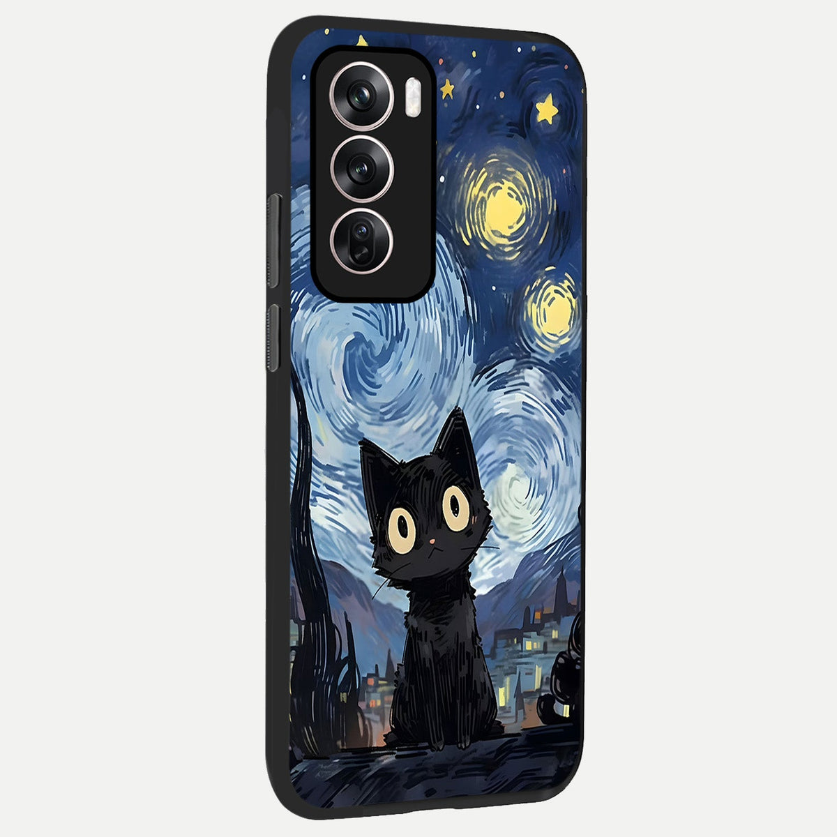  Van Gogh Cat back cover For Oppo Reno 12 Pro slim fit glass case with vibrant aesthetic design