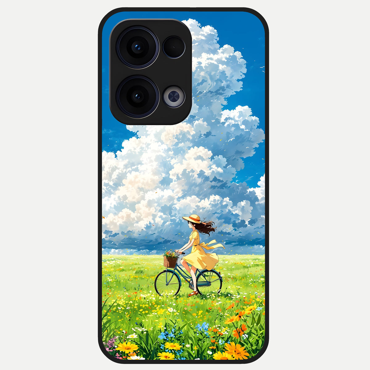  Breezy Meadow Ride Glass Case For Oppo Reno 13 back cover – full design glossy printed glass finish