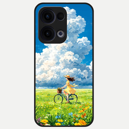  Breezy Meadow Ride Glass Case For Oppo Reno 13 back cover – full design glossy printed glass finish