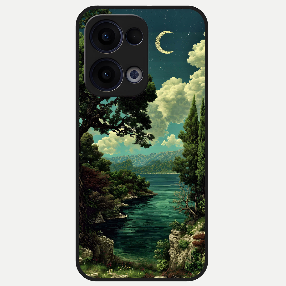  Celestial Lake Peace Glass Case For Oppo Reno 13 back cover – full design glossy printed glass finish