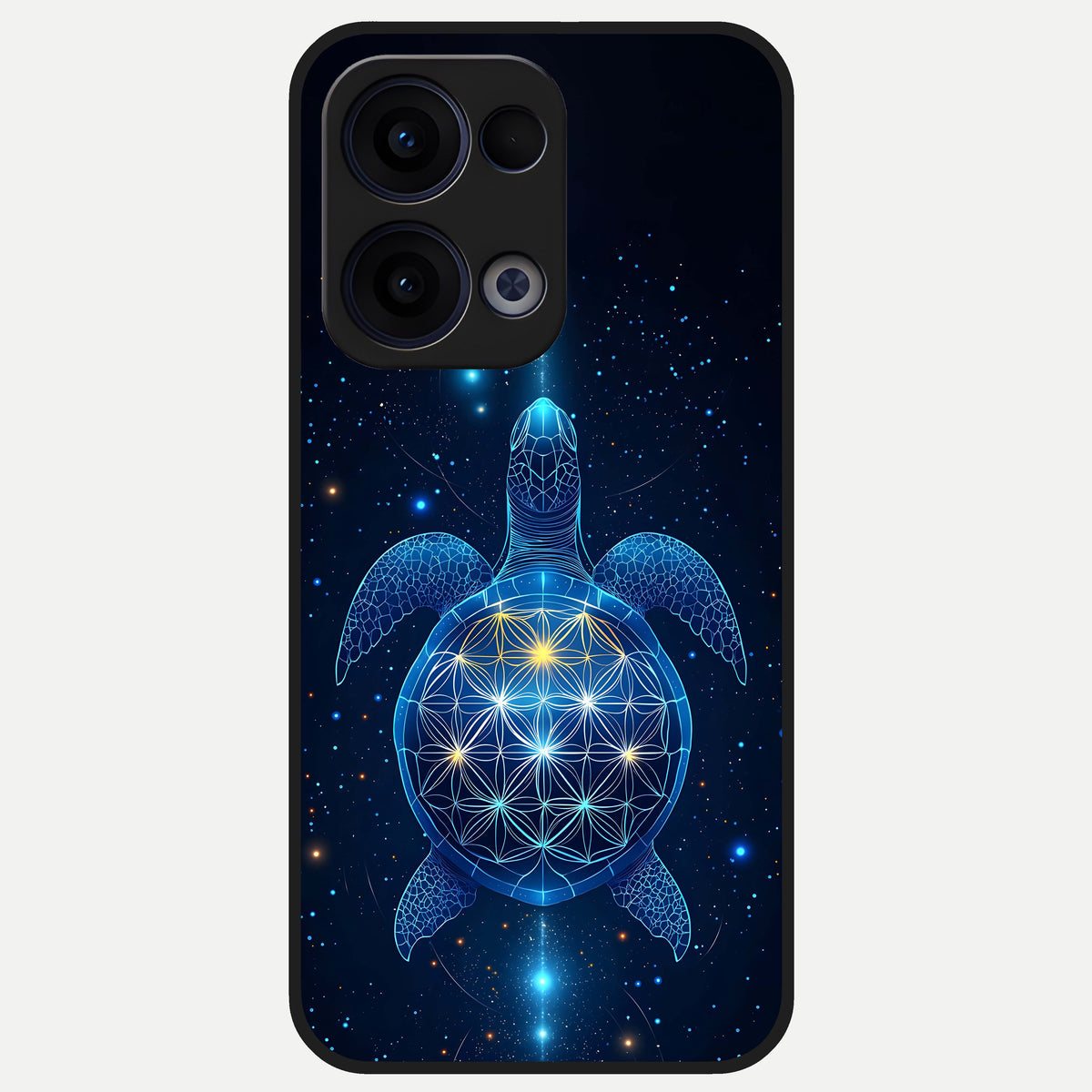  Crimson Blue Turtle Glass Case For Oppo Reno 13 back cover – full design glossy printed glass finish