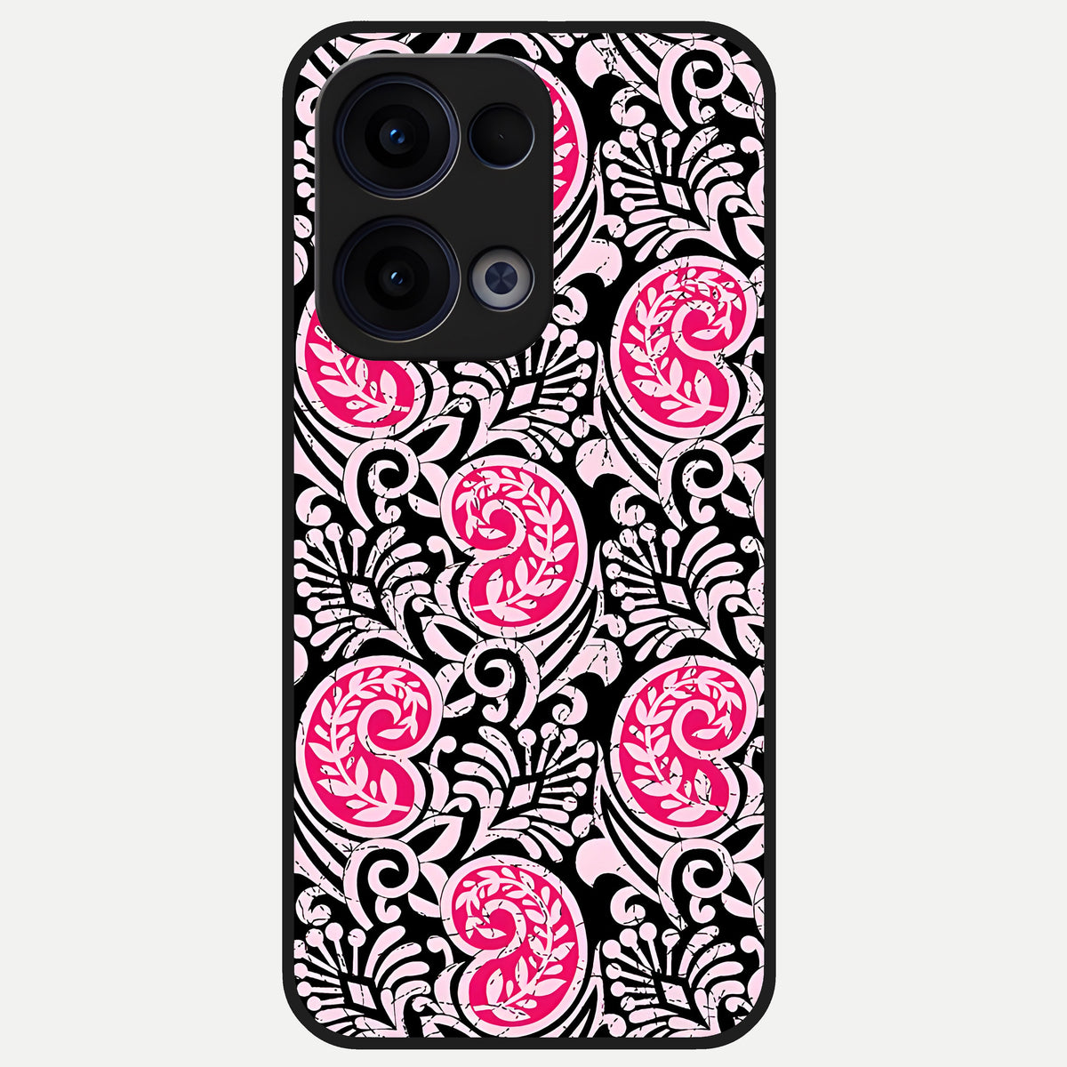  Crimson Paisley Charm Glass Case For Oppo Reno 13 back cover – full design glossy printed glass finish