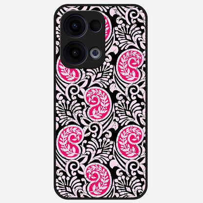 Crimson Paisley Charm Glass Case For Oppo Reno 13 back cover – full design glossy printed glass finish