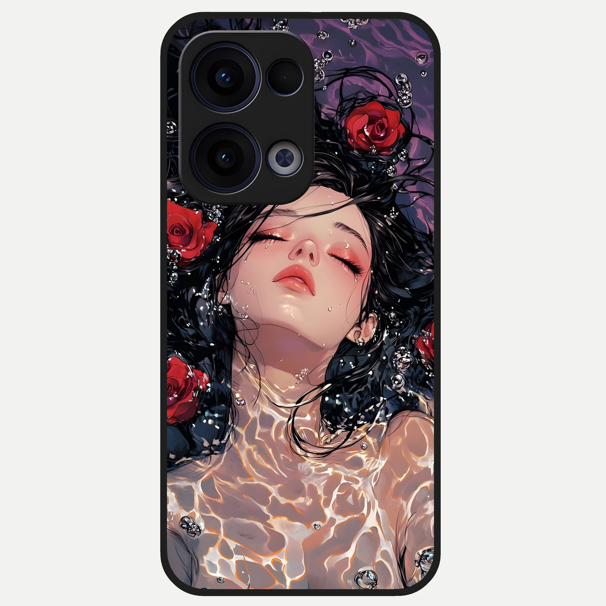  Crimson Rose Serenity Glass Case For Oppo Reno 13 back cover – full design glossy printed glass finish