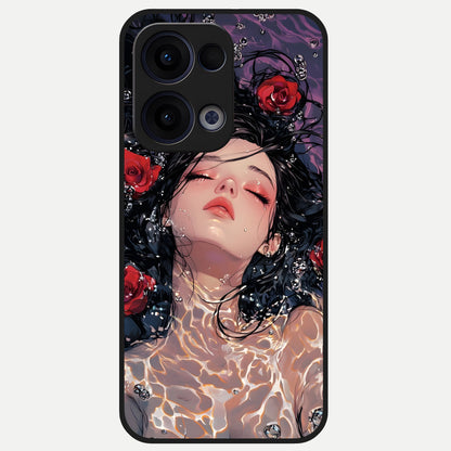  Crimson Rose Serenity Glass Case For Oppo Reno 13 back cover – full design glossy printed glass finish