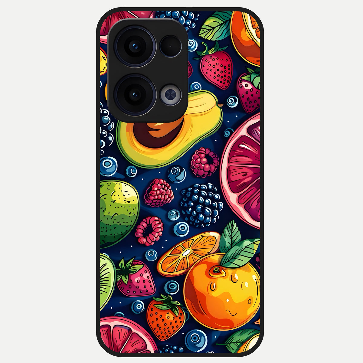  Cute Fruits Art Glass Case For Oppo Reno 13 back cover – full design glossy printed glass finish