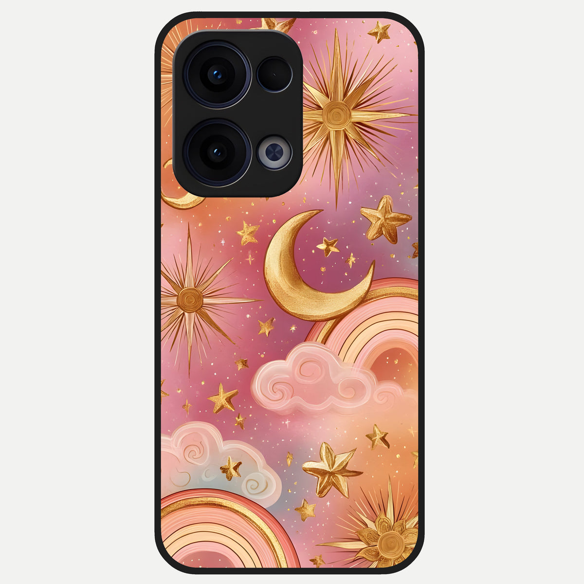  Golden Celestial Dreams Glass Case For Oppo Reno 13 back cover – full design glossy printed glass finish