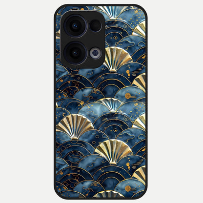  Golden Wave Luxe Glass Case For Oppo Reno 13 back cover – full design glossy printed glass finish