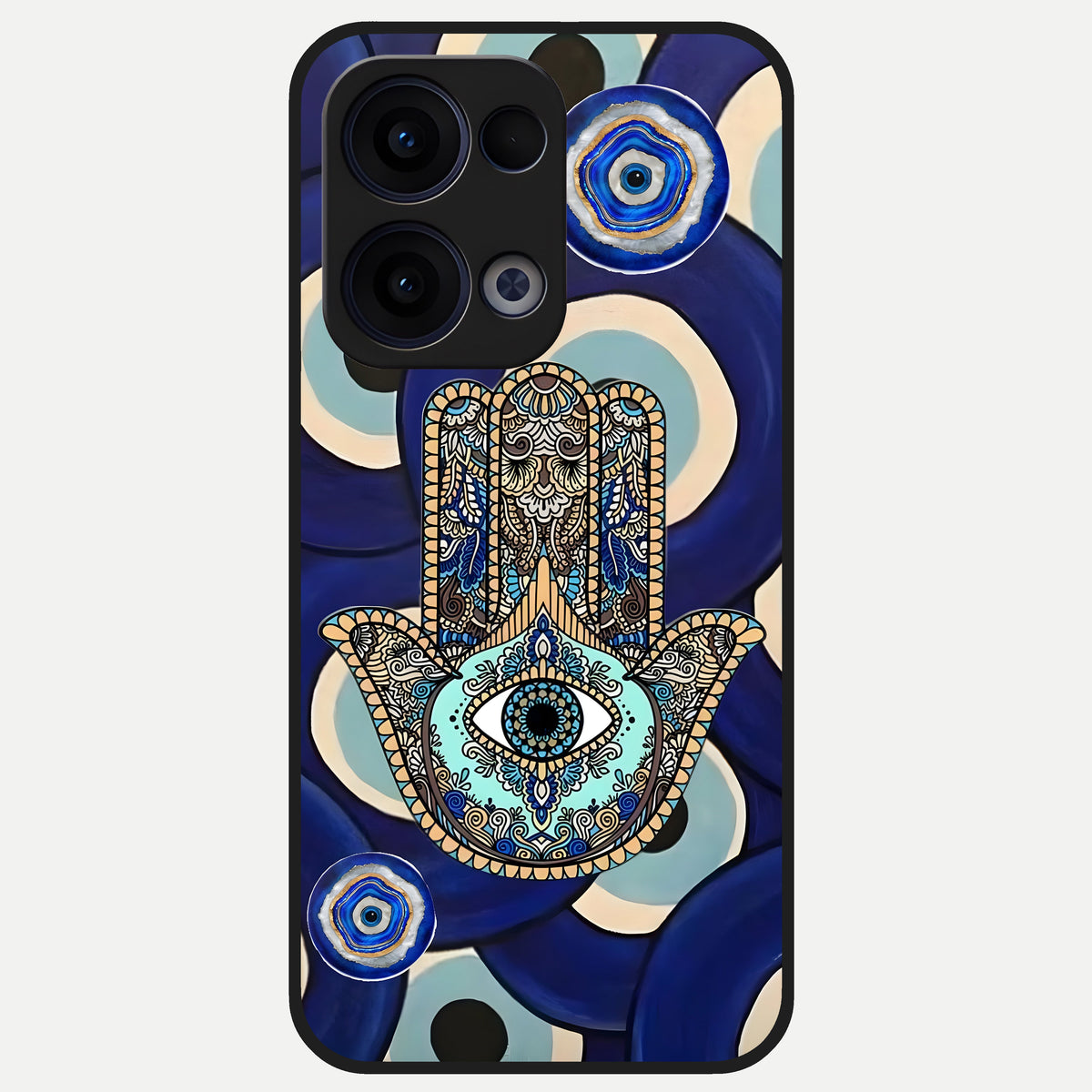  Hamsa Divine Guard Glass Case For Oppo Reno 13 back cover – full design glossy printed glass finish