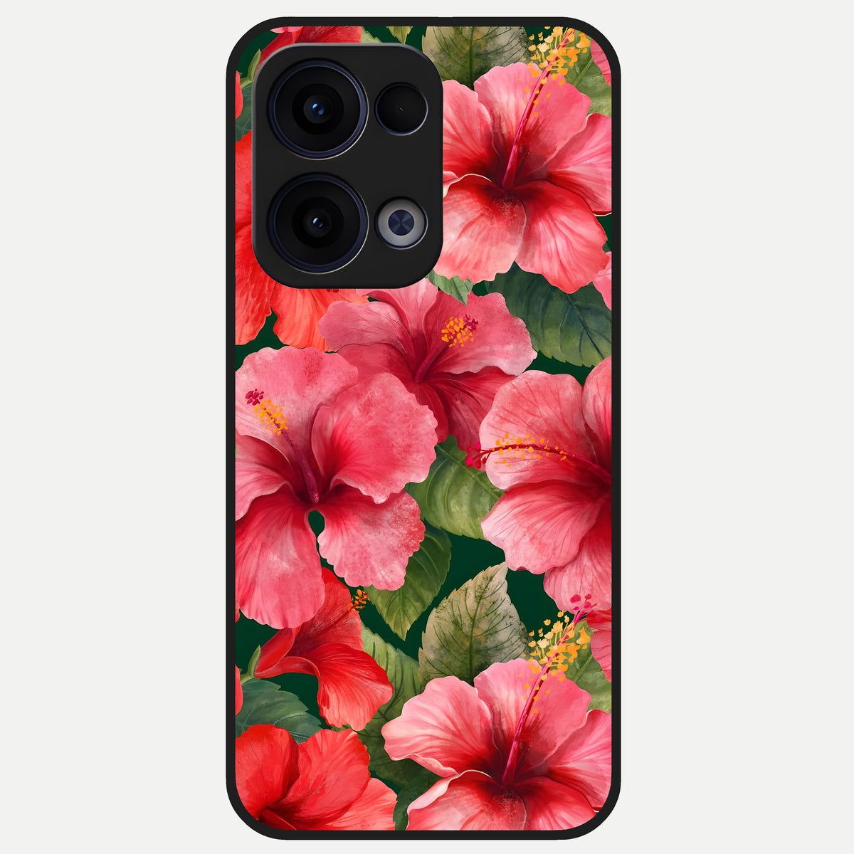  Hibiscus Pattern Glass Case For Oppo Reno 13 back cover – full design glossy printed glass finish