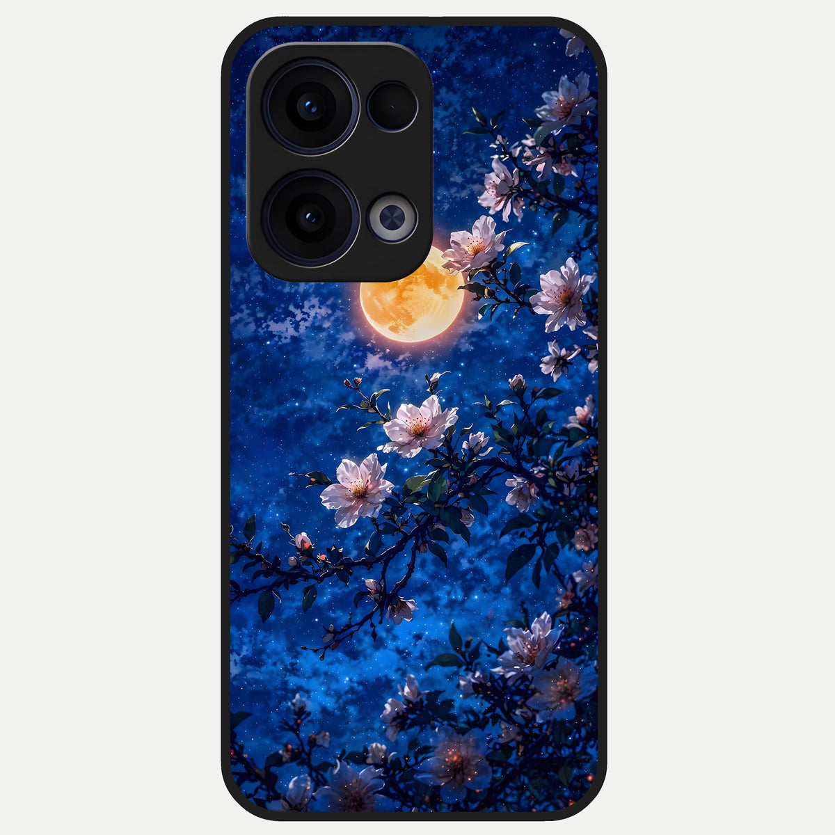 Moonlit Blossoms Night Glass Case For Oppo Reno 13 back cover – full design glossy printed glass finish
