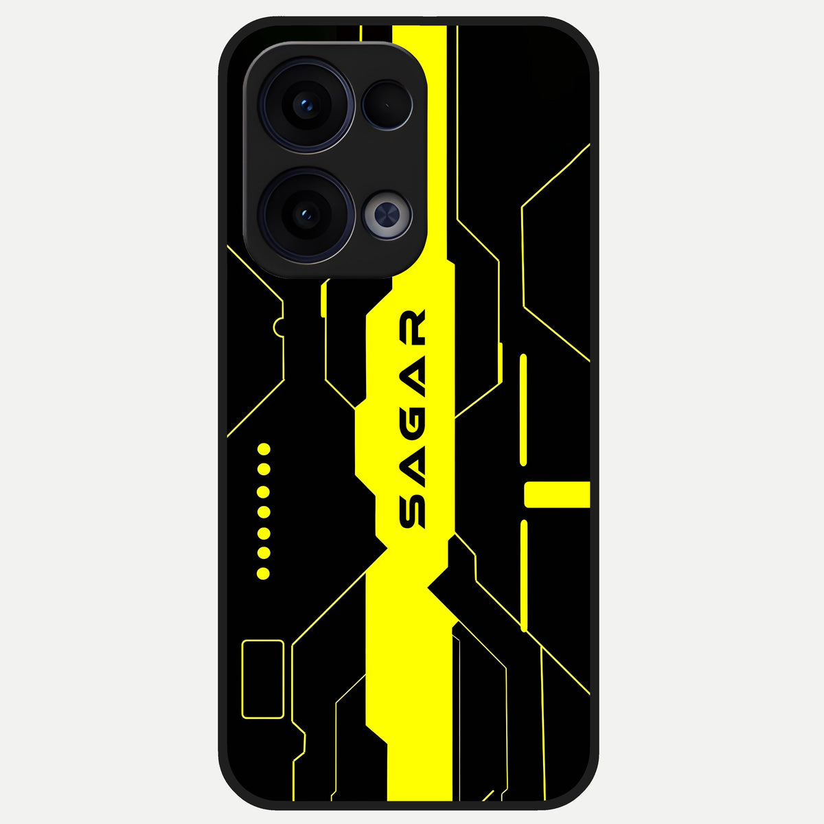  Neon CYBERPUNK Custom Name Glass Case For Oppo Reno 13 back cover – full design glossy printed glass finish