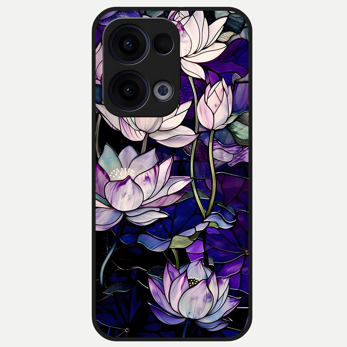  Purple Lotus Pattern Glass Case For Oppo Reno 13 back cover – full design glossy printed glass finish