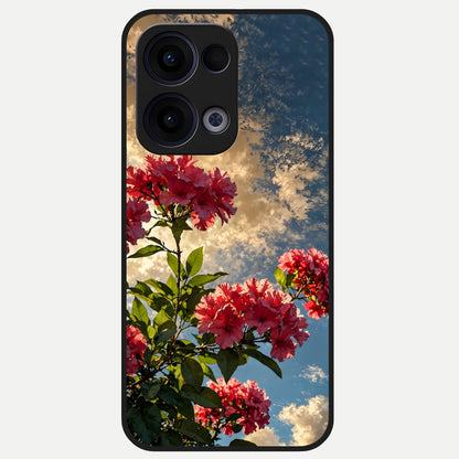 Red Bloom Skies Glass Case For Oppo Reno 13 back cover – full design glossy printed glass finish