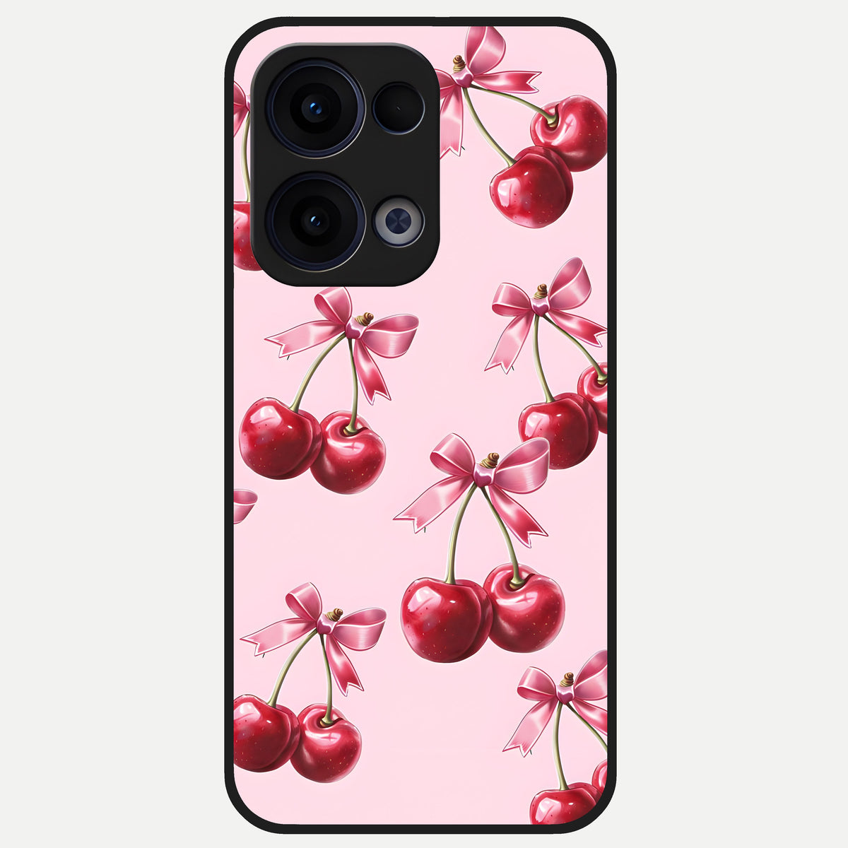  Red Cherries Pattern Glass Case For Oppo Reno 13 back cover – full design glossy printed glass finish