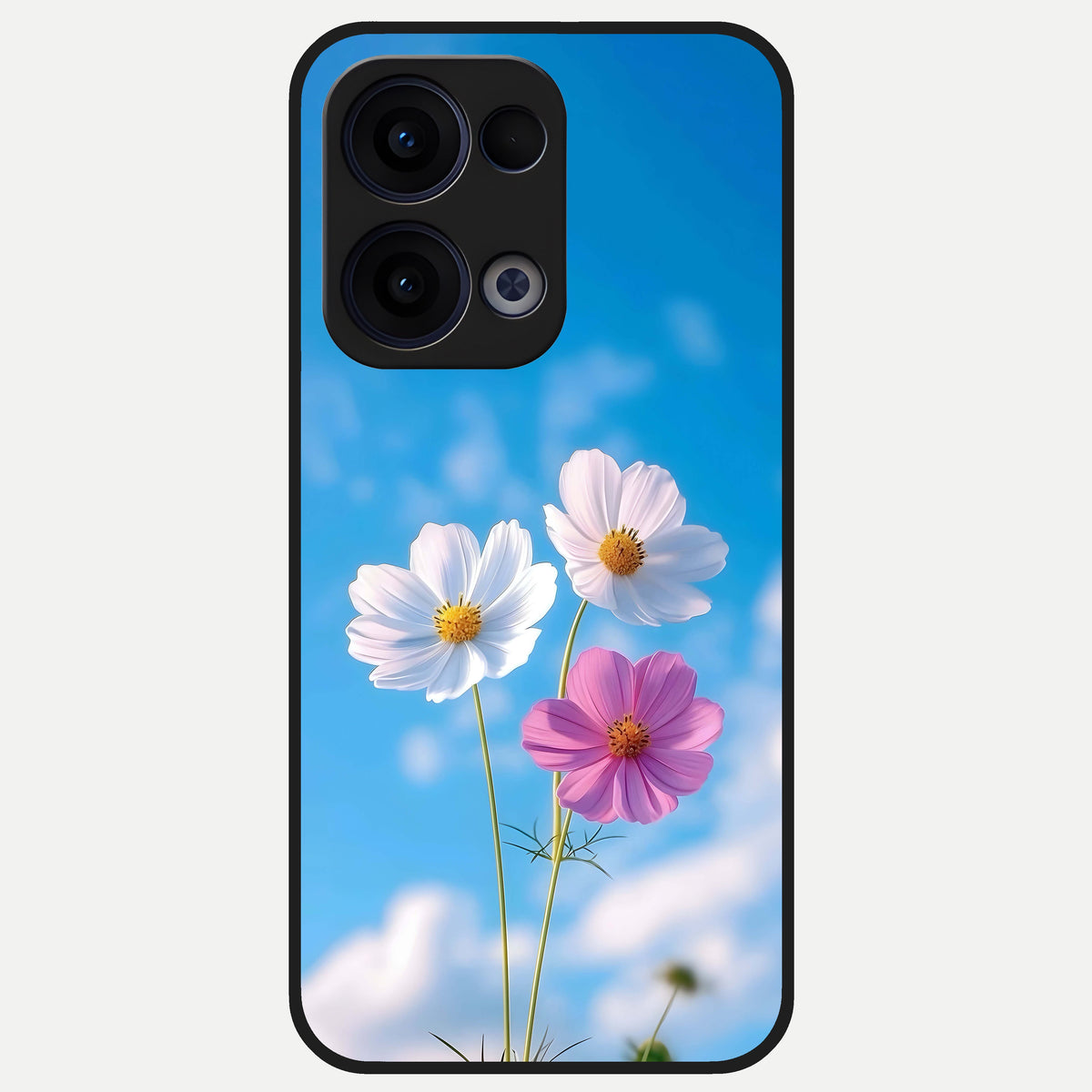  Tripple Flowers With Sky Glass Case For Oppo Reno 13 back cover – full design glossy printed glass finish