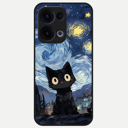  Van Gogh Cat Glass Case For Oppo Reno 13 back cover – full design glossy printed glass finish