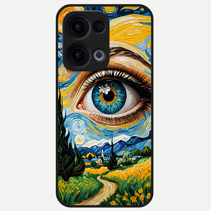  Van Gogh Eye Glass Case For Oppo Reno 13 back cover – full design glossy printed glass finish