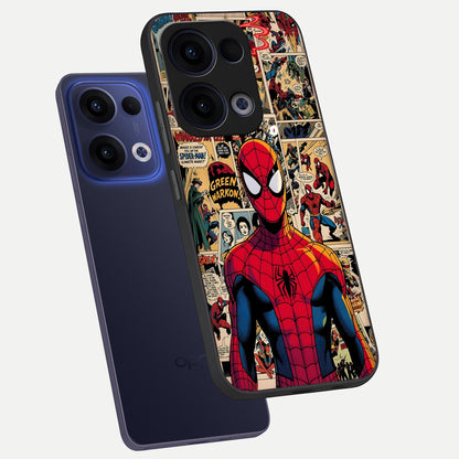  Aesthetic Spider phone case For Oppo Reno 13 showing premium glass back cover with detailed artwork