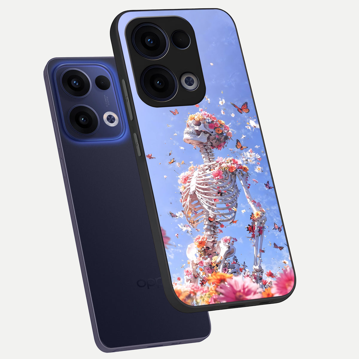  Bloom Beyond Bones phone case For Oppo Reno 13 showing premium glass back cover with detailed artwork
