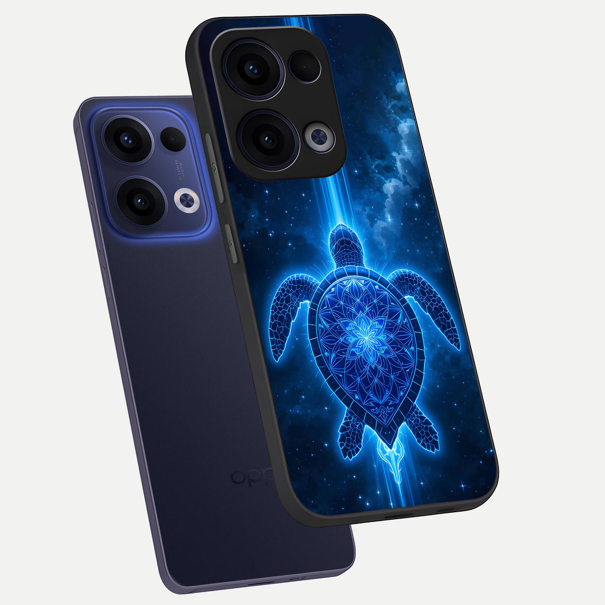  Blue Galaxy Turtle phone case For Oppo Reno 13 showing premium glass back cover with detailed artwork