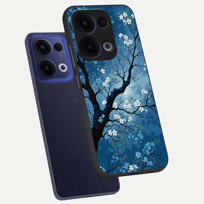 Blue Tree Serenity phone case For Oppo Reno 13 showing premium glass back cover with detailed artwork