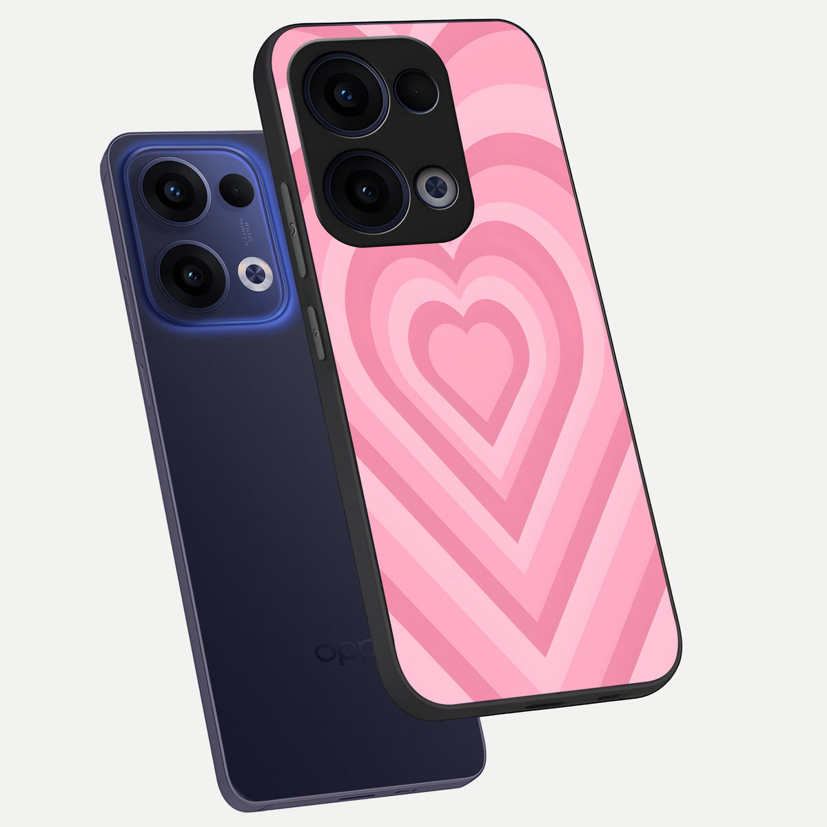  Blush Heart Waves phone case For Oppo Reno 13 showing premium glass back cover with detailed artwork