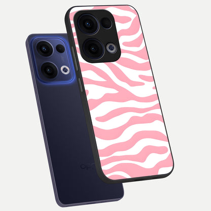  Blush Zebra Flow phone case For Oppo Reno 13 showing premium glass back cover with detailed artwork