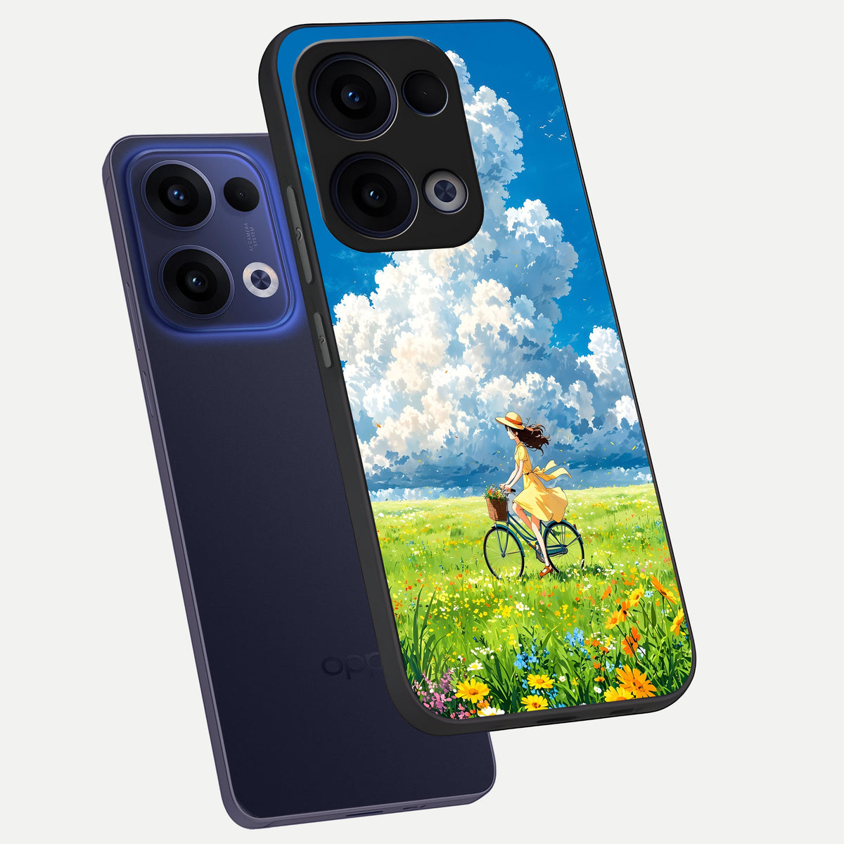  Breezy Meadow Ride phone case For Oppo Reno 13 showing premium glass back cover with detailed artwork