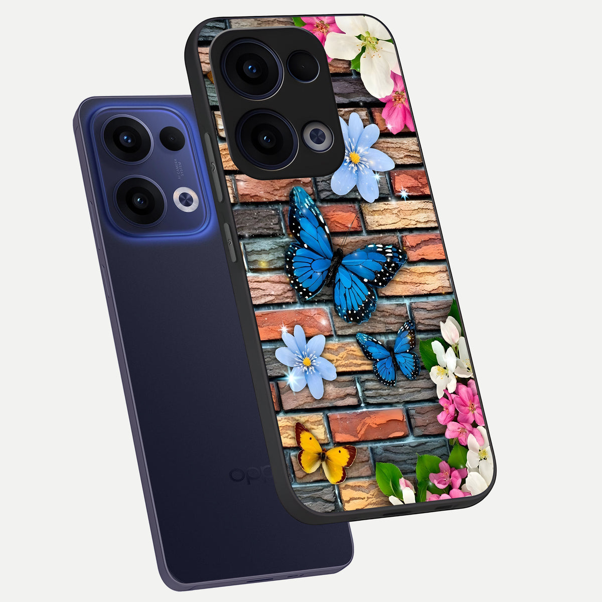  Brick Bloom Flight phone case For Oppo Reno 13 showing premium glass back cover with detailed artwork