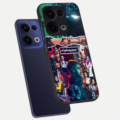  CYBERPUNK Legacy phone case For Oppo Reno 13 showing premium glass back cover with detailed artwork