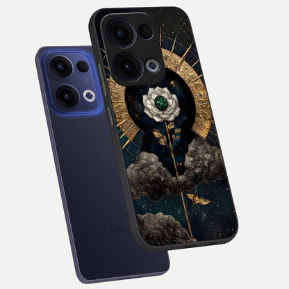  Celestial Lotus Morang phone case For Oppo Reno 13 showing premium glass back cover with detailed artwork