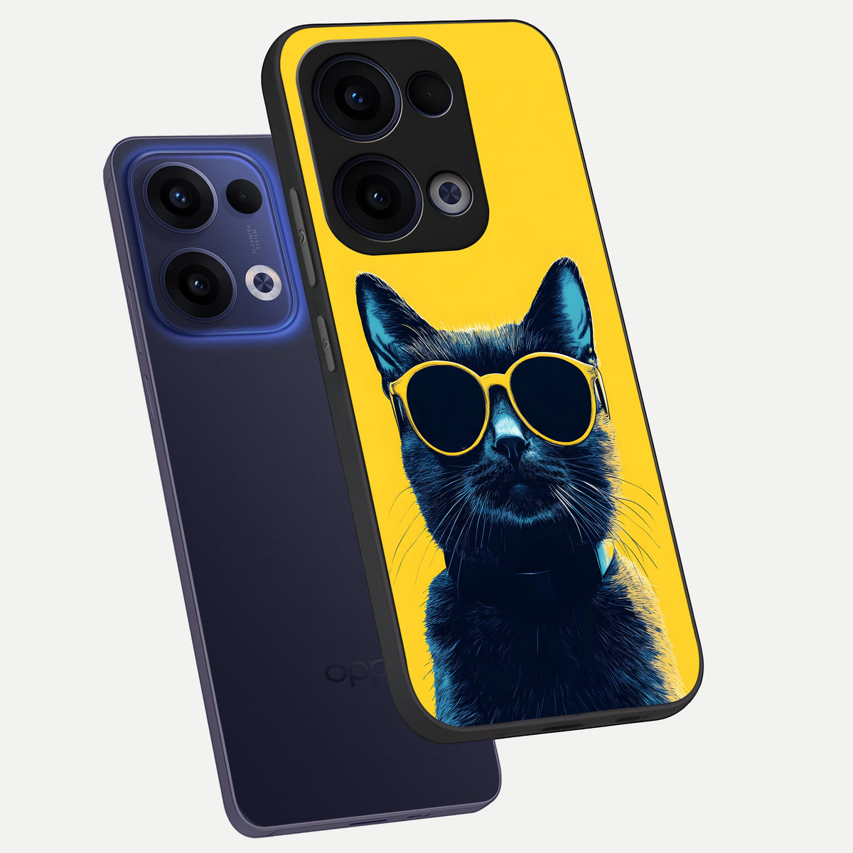  Cool Cat Vibes phone case For Oppo Reno 13 showing premium glass back cover with detailed artwork