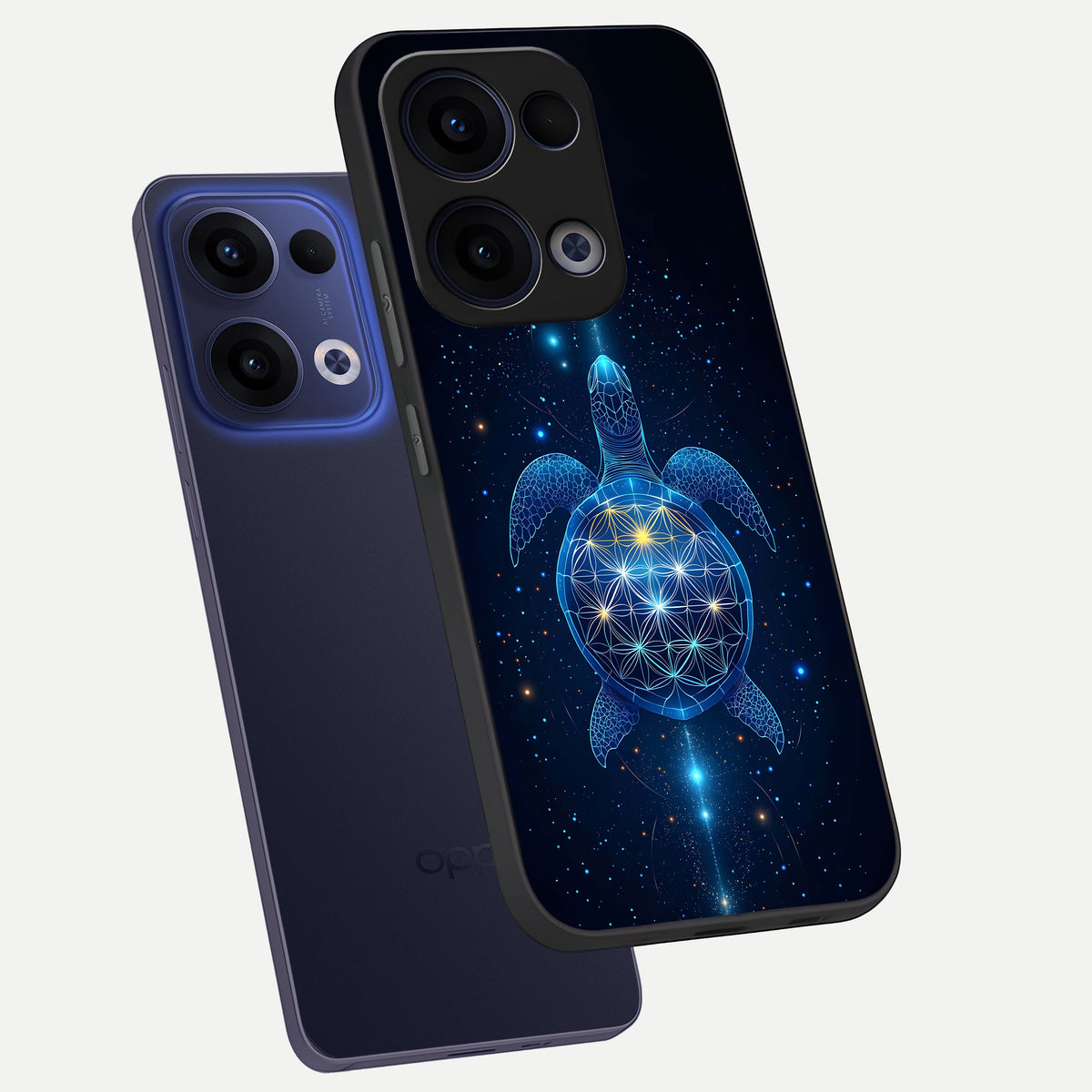  Crimson Blue Turtle phone case For Oppo Reno 13 showing premium glass back cover with detailed artwork
