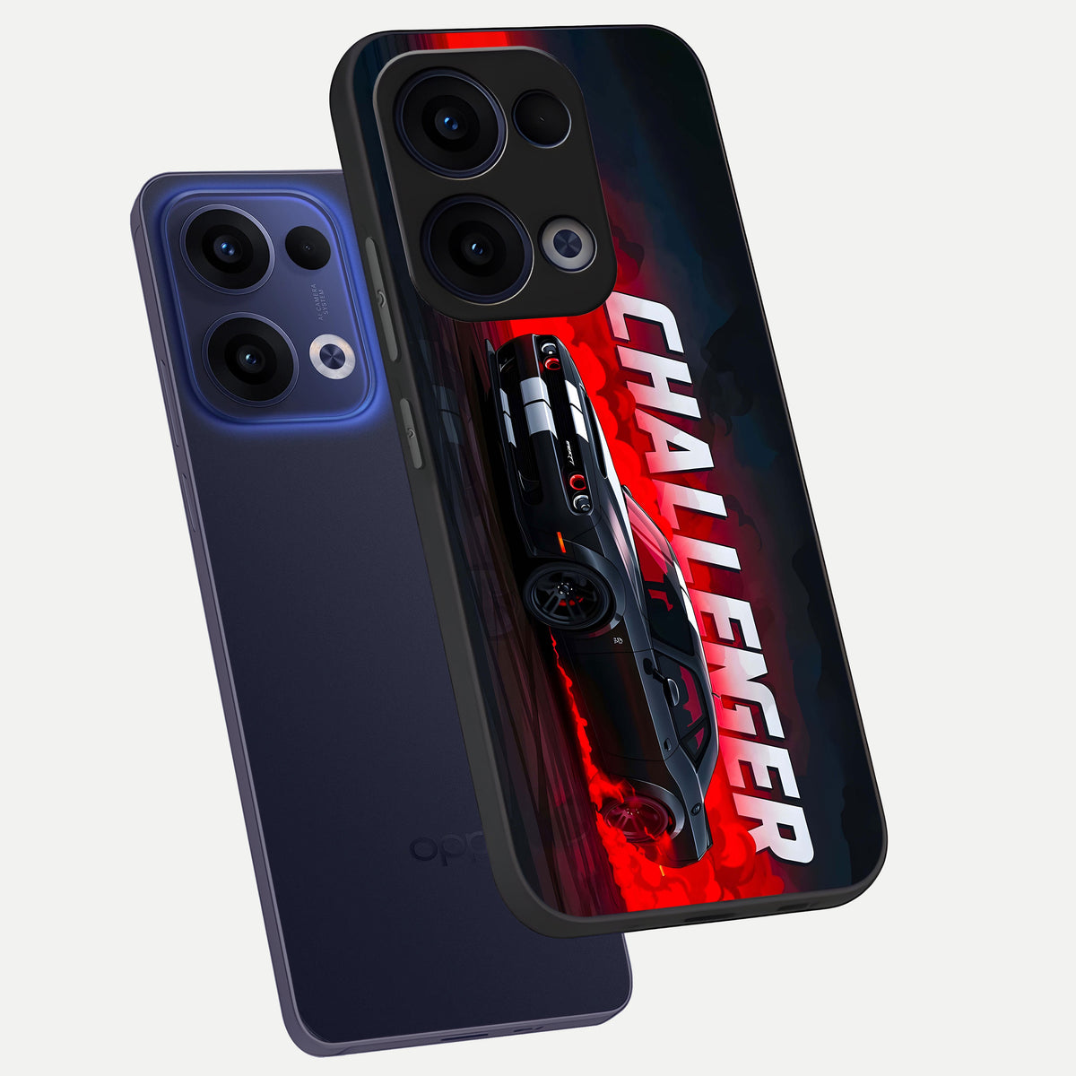  Crimson Challenger Fury phone case For Oppo Reno 13 showing premium glass back cover with detailed artwork