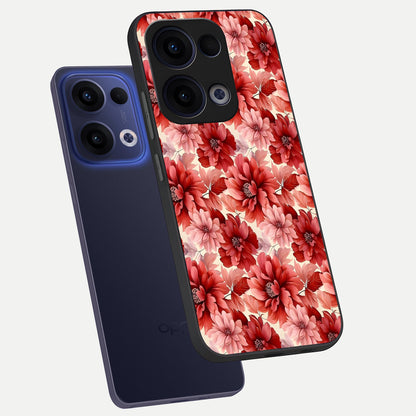  Crimson Love Petals phone case For Oppo Reno 13 showing premium glass back cover with detailed artwork